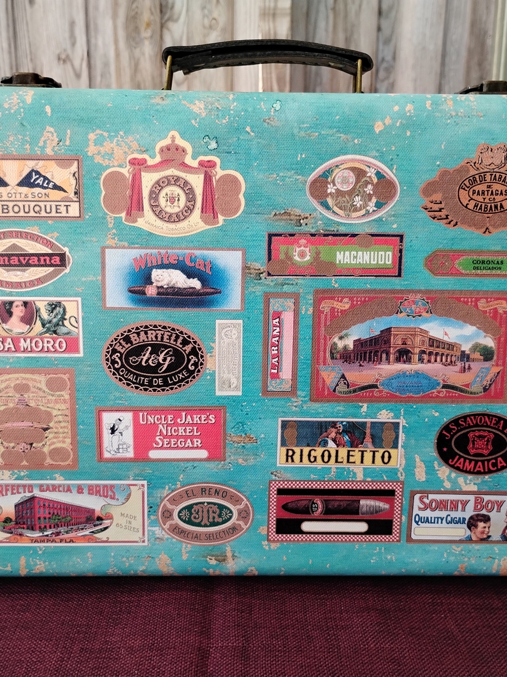 Vintage Look Suitcase with Travel Stickers Rustic Decor - Picture 2 of 13